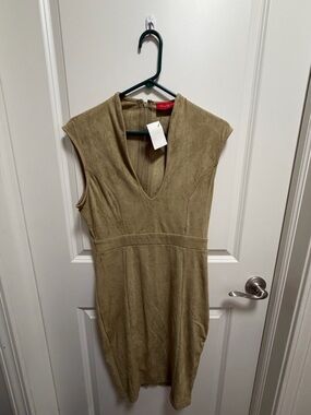 AKIRA Tan Suede-Look Sleeveless V-Neck Mini Dress